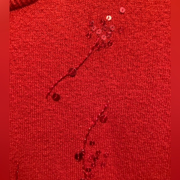 Tian Collection Red Knit Sweater with Sequins Front & Beaded Hem - Picture 8 of 16